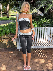 Black Polka Dot Tube Top And Capri Pants Set