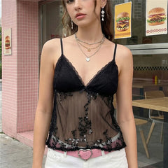 Lace Cami Sequin Sheer Top