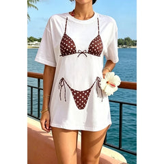 Bikini Print White Graphic T-shirt