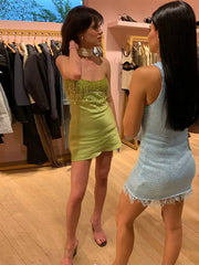 Green Sequin Patchwork Strap Mini Dress