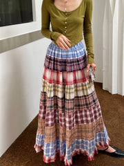 Boho Plaid Patchwork Long Skirt Free From Label