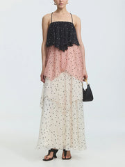 Polka Dot Colorblock Layered Maxi Dresses