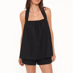 Black Halter Tank Top And Shorts Set