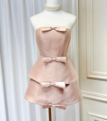 Spliced 3D Bow Zipper Strapless Solid Color Mini Dress