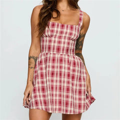 Red Plaid Print Bodice Tank Mini Dress