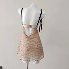Tie Up Mesh Layered Mini Dress