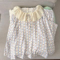 Frill Collar Long-Sleeve Pajama Set