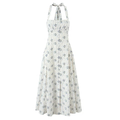 Halter A-line Midi Buttoned Dress