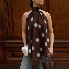Brown Mesh Backless Polka Dot Top