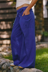 Wrap Front Button Wide Leg Pants