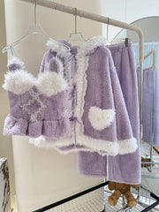Purple Fur Plush 3 Piece Pajama Set