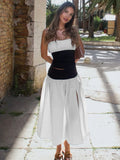 Black and White Patchwork Tube Top And Slit Long Skirt Set