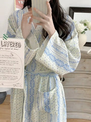 Cartoon Print Kimono Long-Sleeve Robe Nightgown