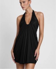 Ruched Neck Mount Draped Mini Dress