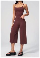 Solid Cami Removable Pads Top And Wide Leg Cropped Pants Set