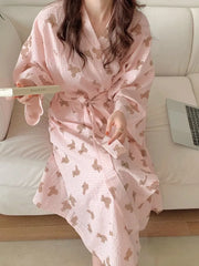 Printed Long Sleeve Night Gown Robe