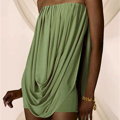 Bandeau Pleated Drape Mini Dress