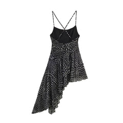 Black Polka Dot Frill Asymmetric Hem Mini Dress