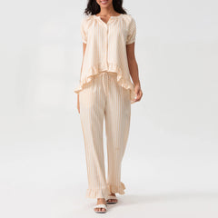 Plaid Puff Sleeve Shirt And Pj Pants Set
