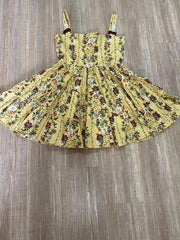 Yellow Floral Print Square Collar Mini Dress
