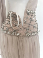 Grey Rhinestone Waist Band Detail Tie Up Backless Mesh Maxi Dress