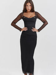 Black Long Sleeve Mesh Bodycon Maxi Dress - Free From Label