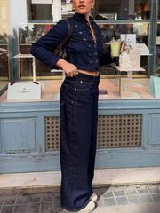 Stand Collar Denim Button Jacket
