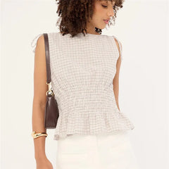 Gingham Tie Shoulder Ruched Tank Top