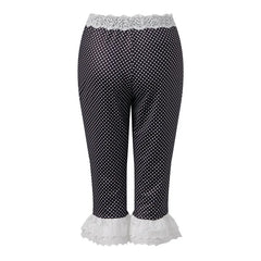 Lace Hem Mid-Calf Polka Dot Capri Pants