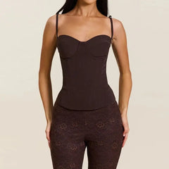 Spaghetti Strap Back Lace Up Corset Top