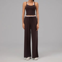 Polka Dot Layered Tank Top And High Waist Wide Leg Pants Set