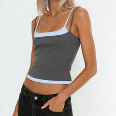 Colour Block Square Neck Spaghetti Strap Crop Top