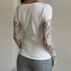 White Lace Long Sleeve Patchwork Top