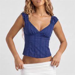 Smocked Tick Strap Sweetheart Neck Top