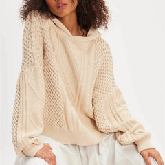Beige Cabel Knit Hooded Top
