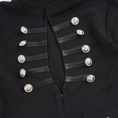 Black Baroque Stand Collar Long Sleeve Front Metal Button Top