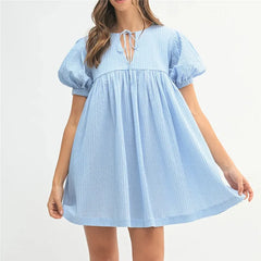 Gingham  Round Neck Babydoll Mini Dress