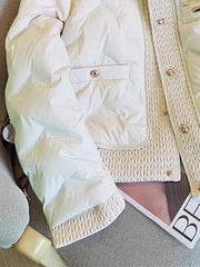 White Quilted Pattern Padded Buttoned Jacket