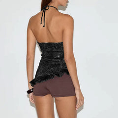 Sequin Halter Asymmetrical Hem Top