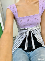 Printed Polka Dot Tie Waist Tank Top