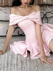 Pink Satin Ruffles Lace-up Mini Dress With Shawl