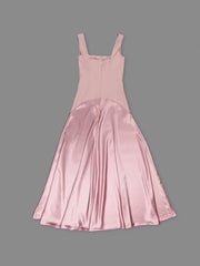 Pink Square Neck Straps Satin Patchwork Maxi Dress