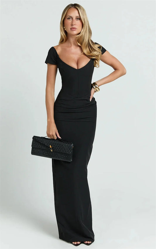Solid Short Sleeve Bodycon Maxi Dress