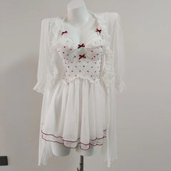 Dotted Bow Strappy Tulle Mesh Night Dress