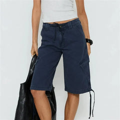 Low Waist Cargo Drawstring Knee Length Pants with Pockets