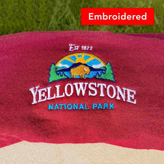 Yellowstone National Park Embroidered Wine Red Sweatshirt Pullover