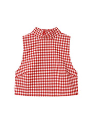 Red Plaid Sleeveless Crop Top And Plaid Pants Set