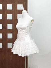 Strapless Lace-up Puffy Ruffles Patchwork Mini Dress