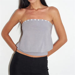 Button Trim Strapless Tube Top