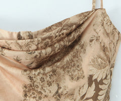 Brown Printed Satin Strappy Maxi Dress